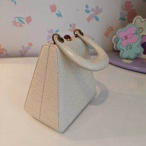 STAUD Kenny Croc-Embossed Leather Top Handle Bag in color Cream